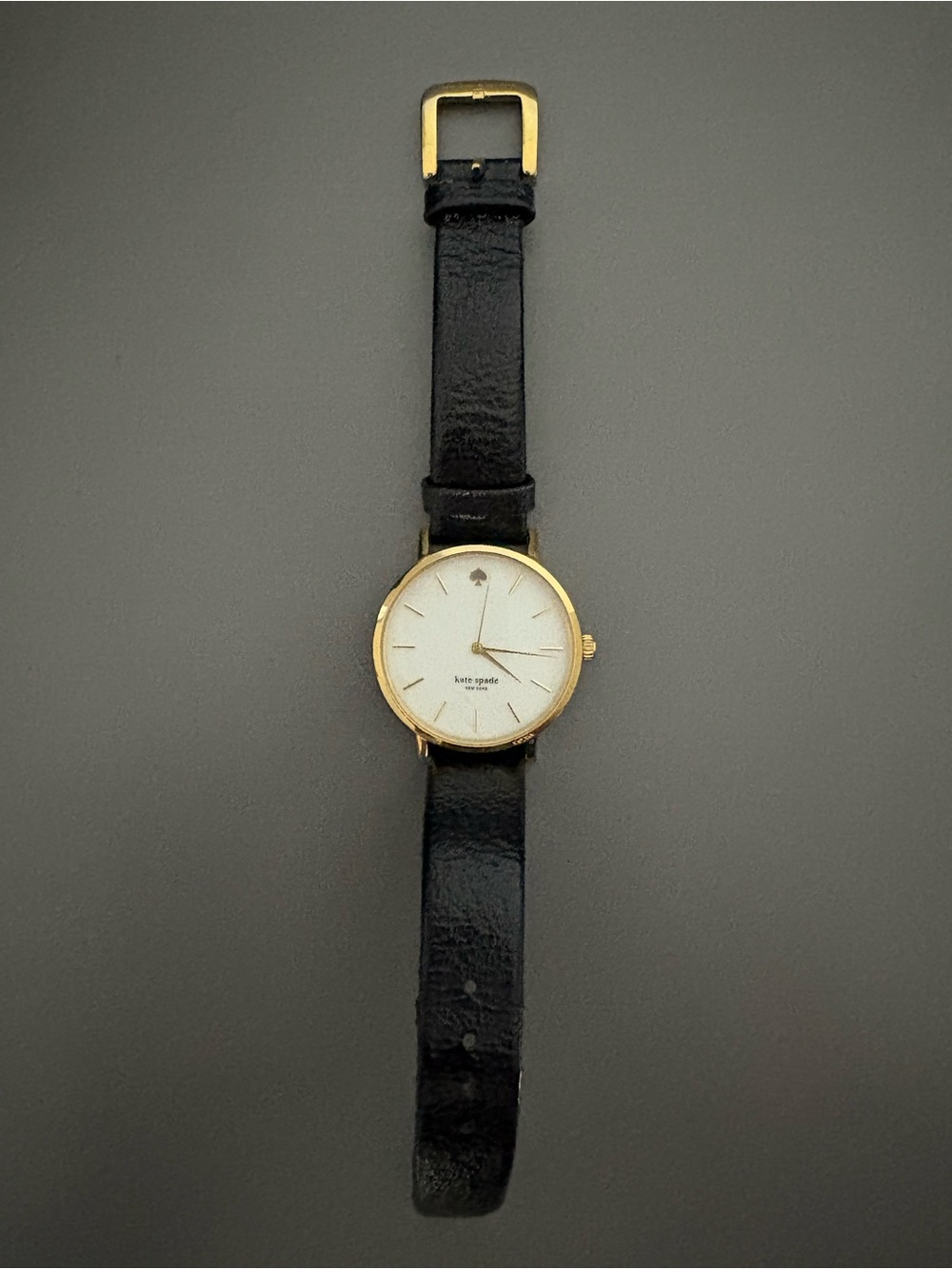 kate spade Gold-Tone Case with Black Leather Strap Watch